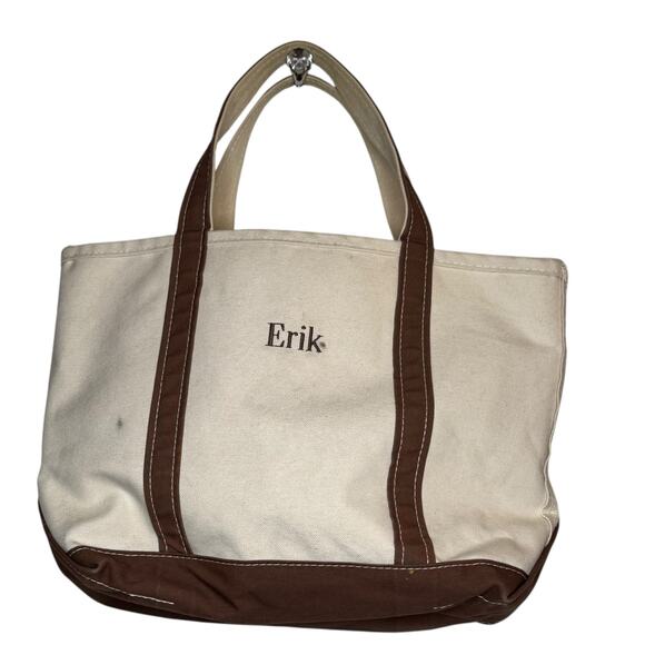 L.L. Bean Made in USA Canvas Boat & Tote Bag Brown Straps Vintage 1990's - Picture 3 of 8